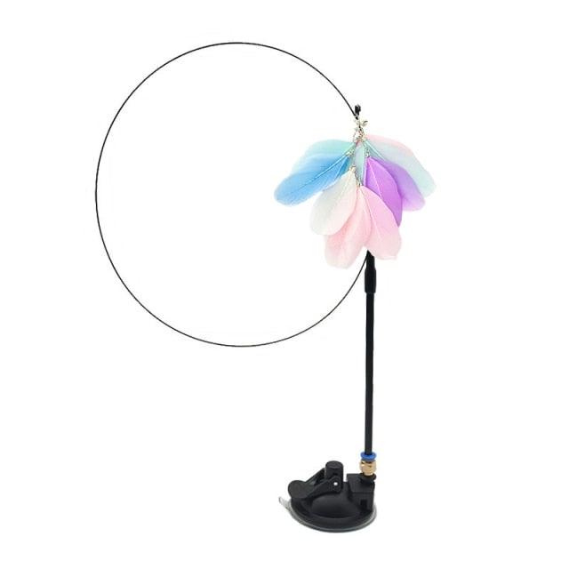 Funny Feather Bird Cat Teaser Wand with bell, colorful feathers and ring hoop by Stevvex on Tampa Home & Garden Store