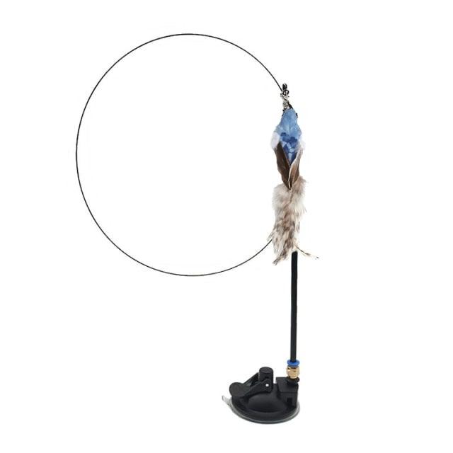 Stevvex cat teaser wand with feather bird and bell on a circular loop toy on Tampa Home & Garden Store