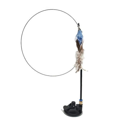 Stevvex cat teaser wand with feather bird and bell on a circular loop toy on Tampa Home & Garden Store