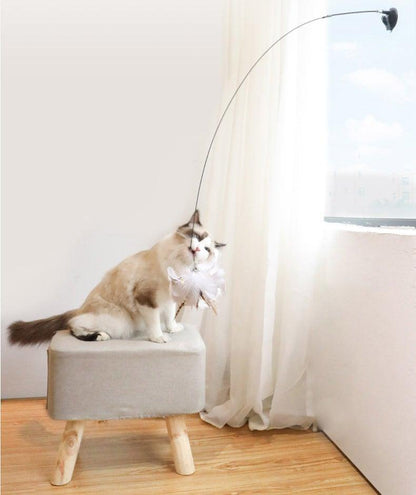 Feather teaser wand cat toy with beige plush bird and bell for kittens by Stevvex on Tampa Home & Garden Store