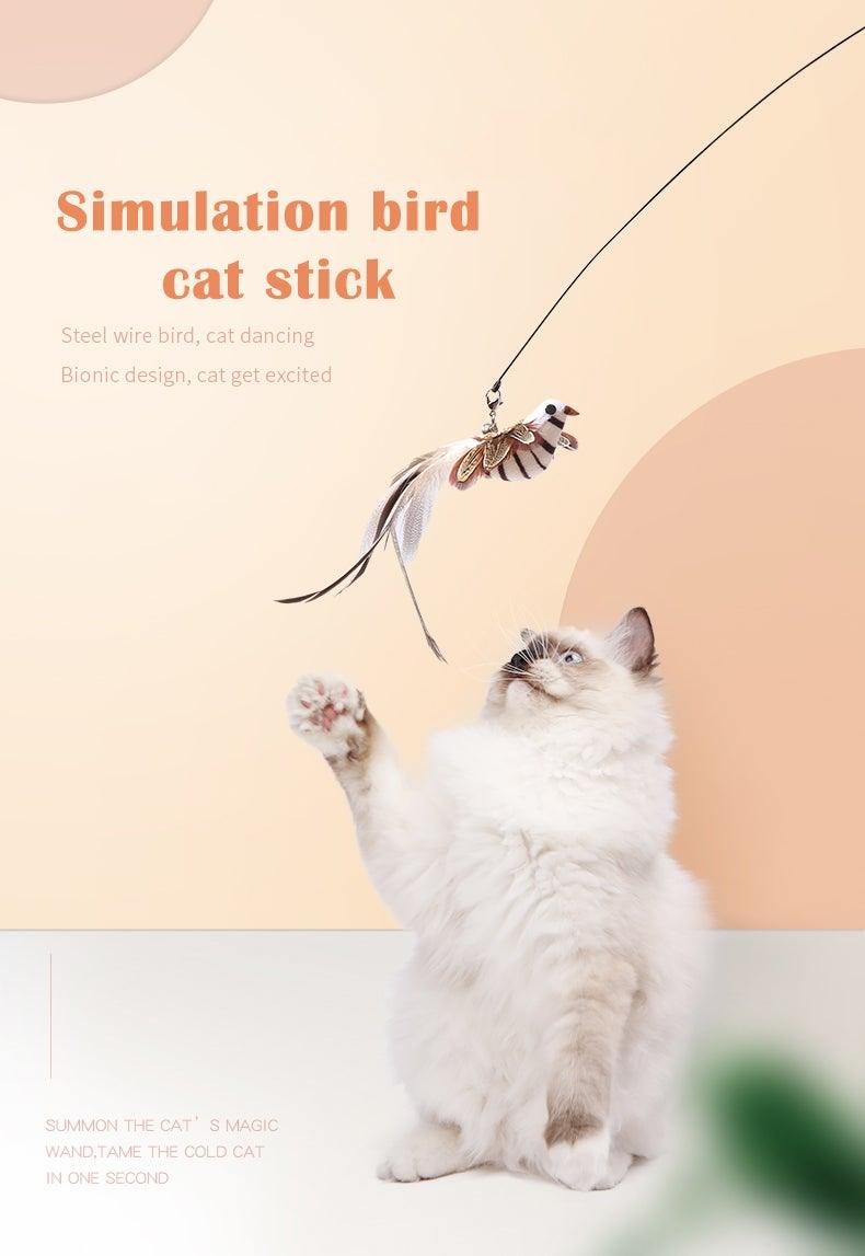 Funny Feather Bird Cat Stick Toy by Stevvex for kittens, plush teaser wand with bell on Tampa Home & Garden Store