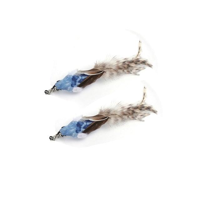 Stevvex feather bird cat teaser wand toy with blue feather accents, two pieces on Tampa Home & Garden Store