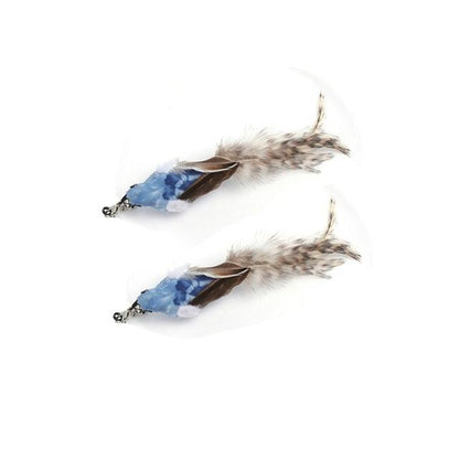Stevvex feather bird cat teaser wand toy with blue feather accents, two pieces on Tampa Home & Garden Store