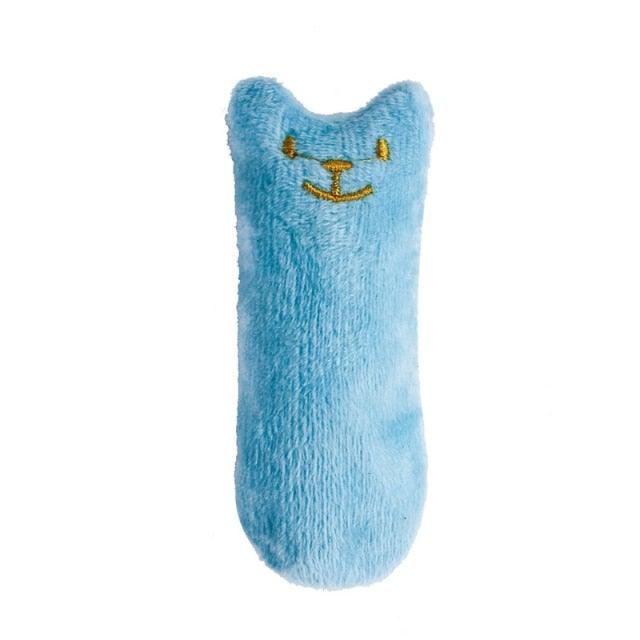 Stevvex blue plush cat chew toy with embroidered face, soft bite toy for cats on Tampa Home & Garden Store