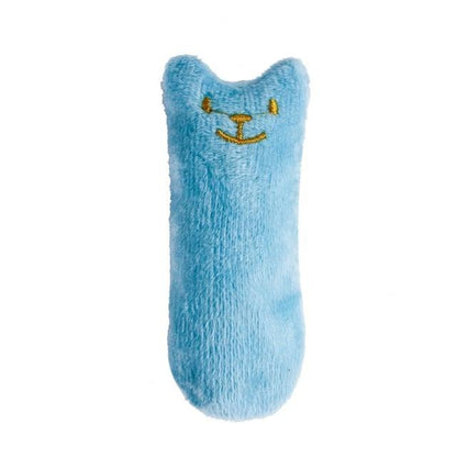 Stevvex blue plush cat chew toy with embroidered face, soft bite toy for cats on Tampa Home & Garden Store