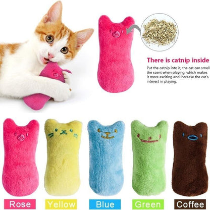 Stevvex catnip plush chew toy set with six colorful plush toys in pink yellow blue green brown on Tampa Home & Garden Store