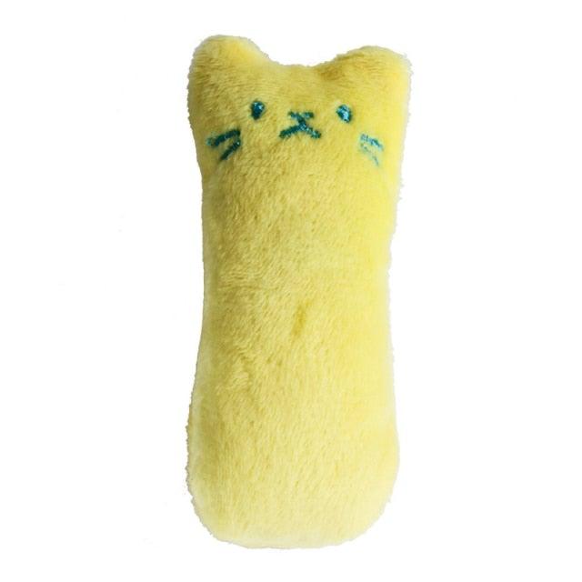 Stevvex yellow plush cat toy with blue embroidered face for cats on Tampa Home & Garden Store