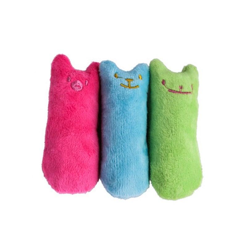 Stevvex cat chew plush toy set, pink blue green trio with embroidered smiles, 3 pieces on Tampa Home & Garden Store