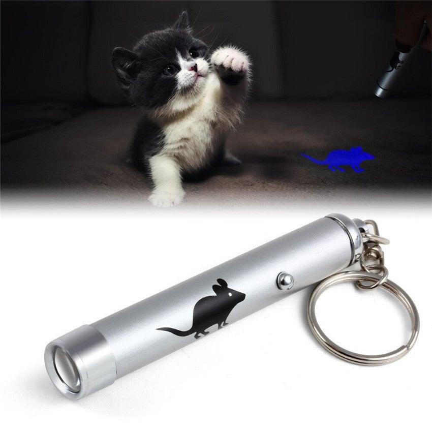 Stevvex silver cat laser pointer keychain with cat silhouette for indoor play blue LED dot on Tampa Home & Garden Store