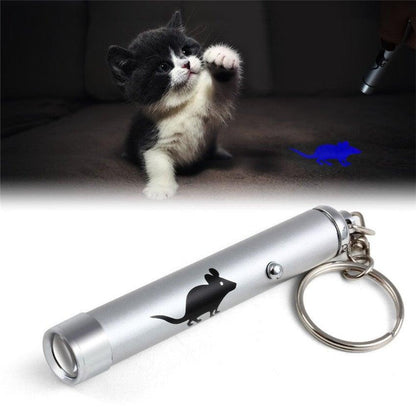 Stevvex silver cat laser pointer keychain with cat silhouette for indoor play blue LED dot on Tampa Home & Garden Store