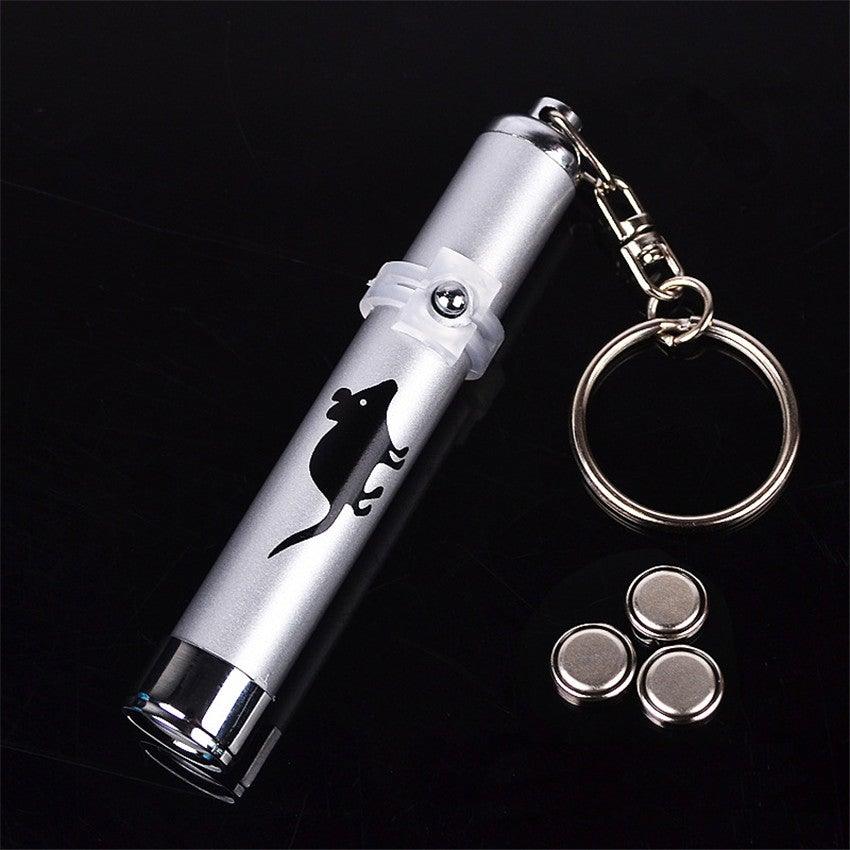 Stevvex LED cat laser pointer keychain in silver metal with black cat graphic on Tampa Home & Garden Store
