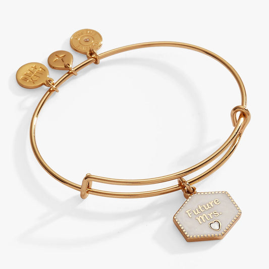 Bracelet Future Mrs Mother of Pearl Charm Bangle by ALEX AND ANI in rose gold with pearl accents on Tampa Home & Garden Store