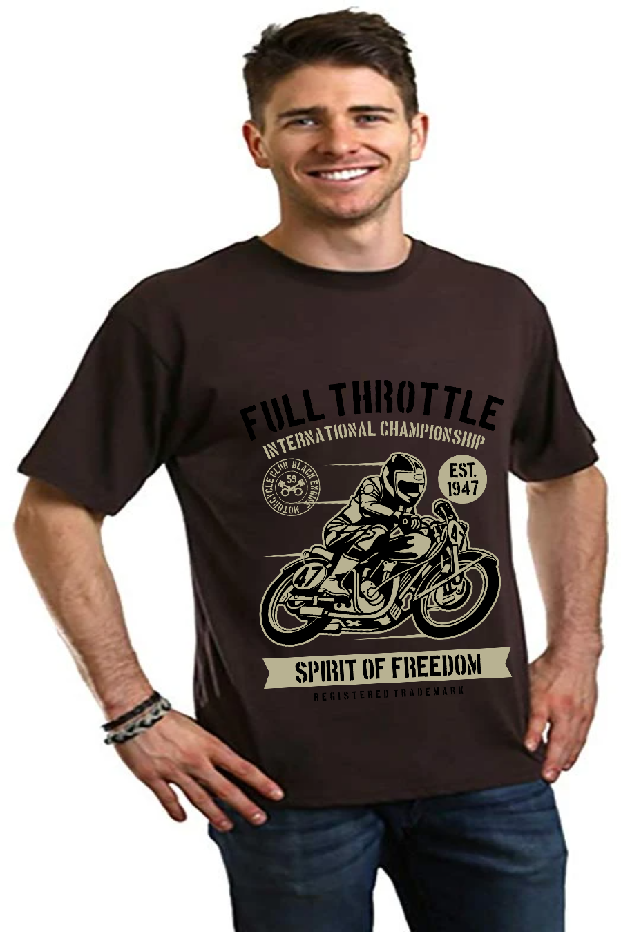 Fuul Throttle men's graphic tee brown bamboo viscose/organic cotton motorcycle print Spun Bamboo on Tampa Home & Garden Store