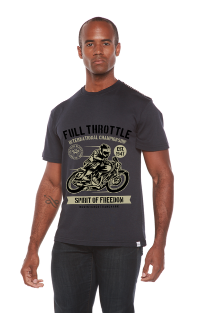 Fuul Throttle men's bamboo viscose organic cotton T-shirt motorcycle print black on Tampa Home & Garden Store
