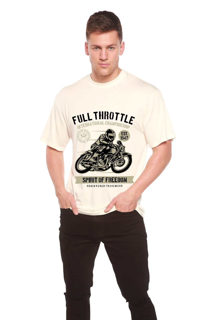 Fuul Throttle men's bamboo viscose/organic cotton tee with motorcycle print by Spun Bamboo on Tampa Home & Garden Store