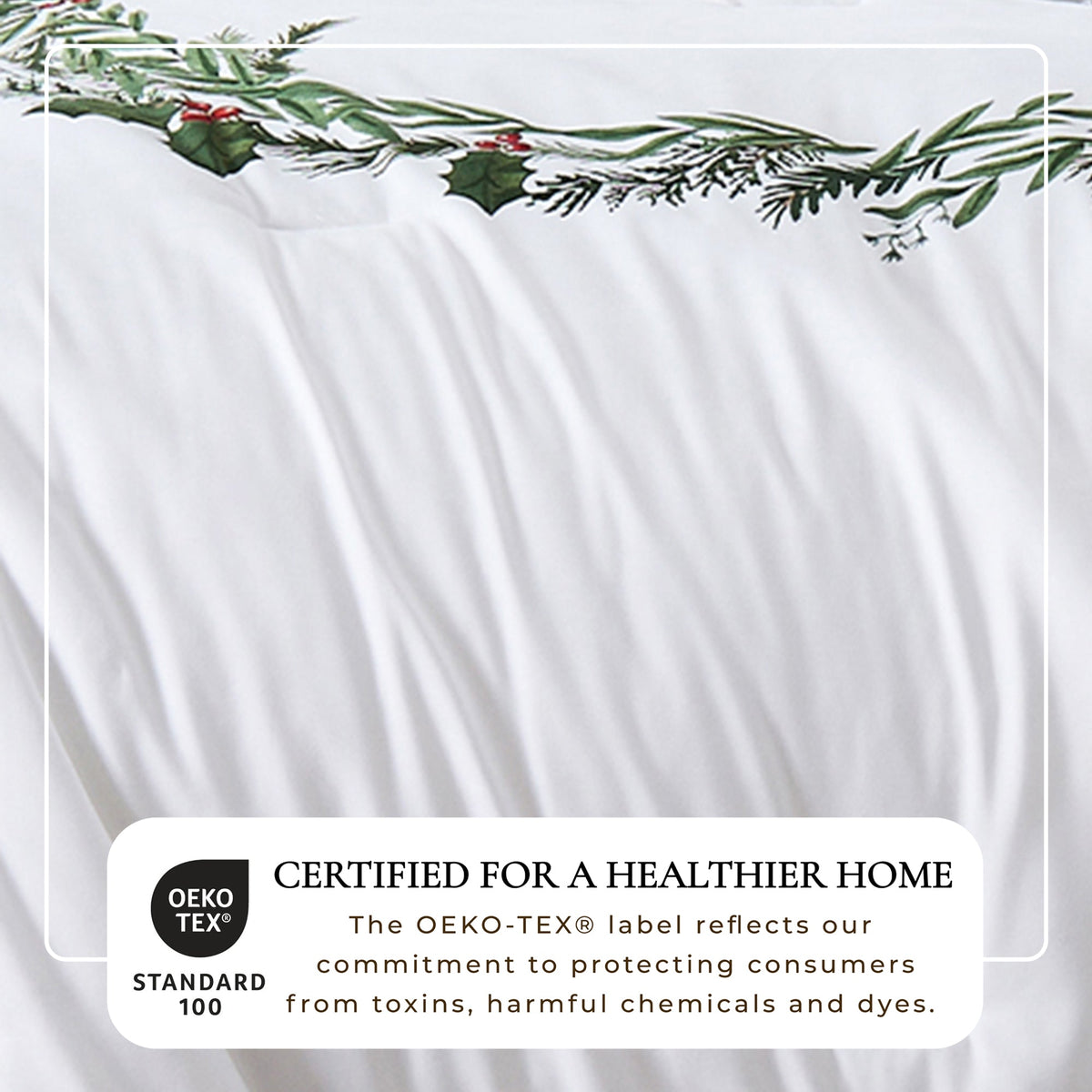Reversible Christmas Comforter and Sham; white bedding with holly garland trim by Great Bay Home on Tampa Home & Garden Store
