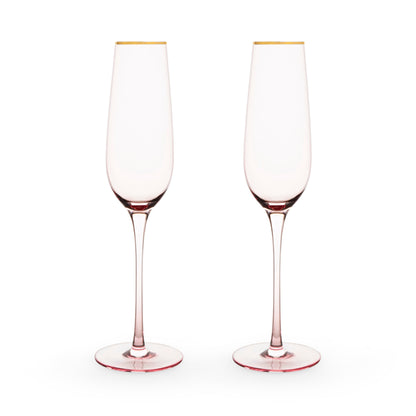 Rose Crystal Champagne Flutes with Gold Rim