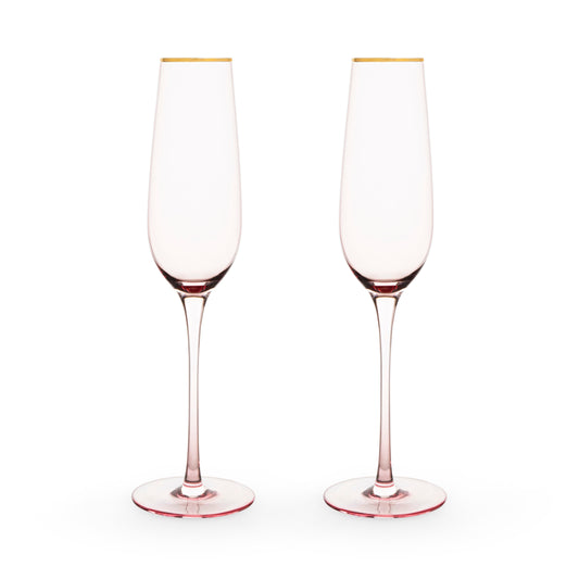 Rose Crystal Champagne Flutes with Gold Rim
