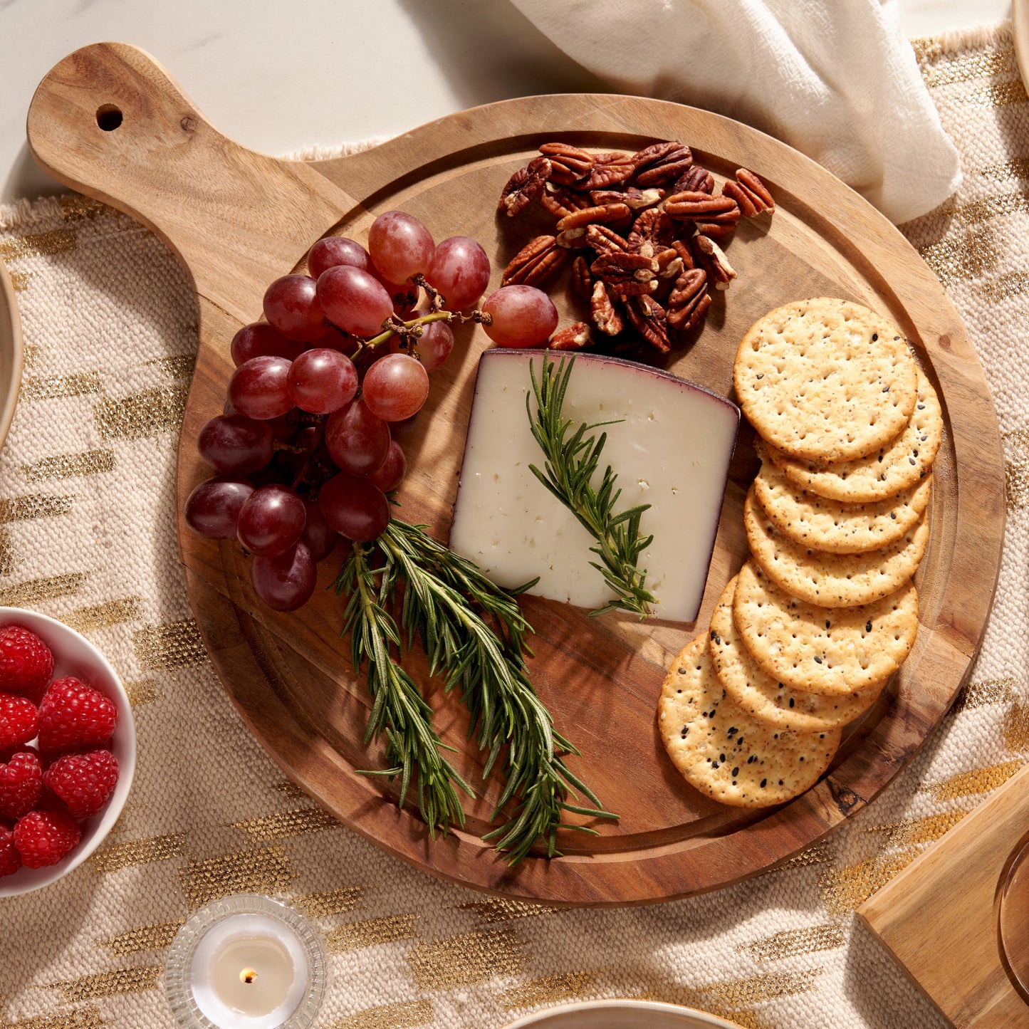 Round Acacia Wood Artisan Cheese Paddle and Strap