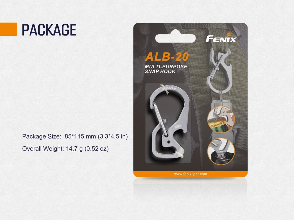 Fenix ALB-20 silver multi-purpose snap hook flashlight mount by Fenix Store on Tampa Home & Garden Store