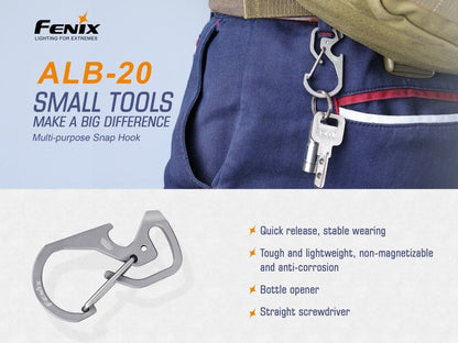 Fenix ALB-20 snap hook flashlight mount gray with carabiner and bottle opener by Fenix Store on Tampa Home & Garden Store