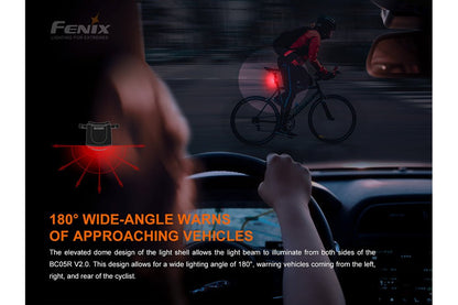 Bike light Fenix BC05R V2.0 rechargeable tail light with 180° wide-angle beam by Fenix Store on Tampa Home & Garden Store