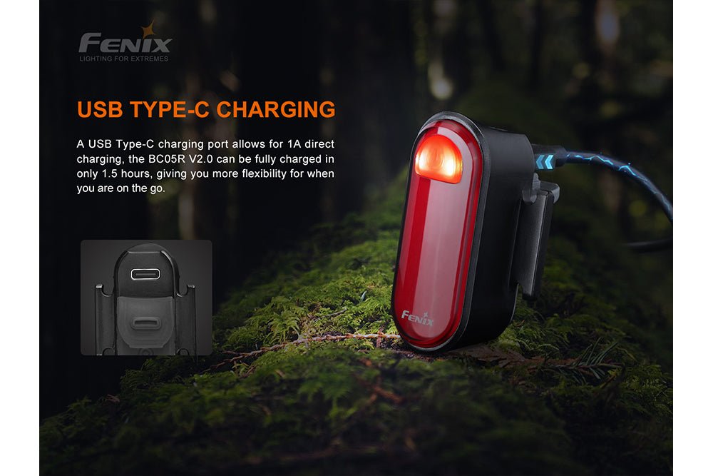 Bicycle tail light Fenix BC05R V2.0, red lens, USB-C charging on Tampa Home & Garden Store