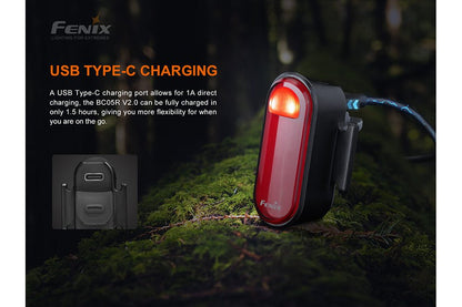 Bicycle tail light Fenix BC05R V2.0, red lens, USB-C charging on Tampa Home & Garden Store