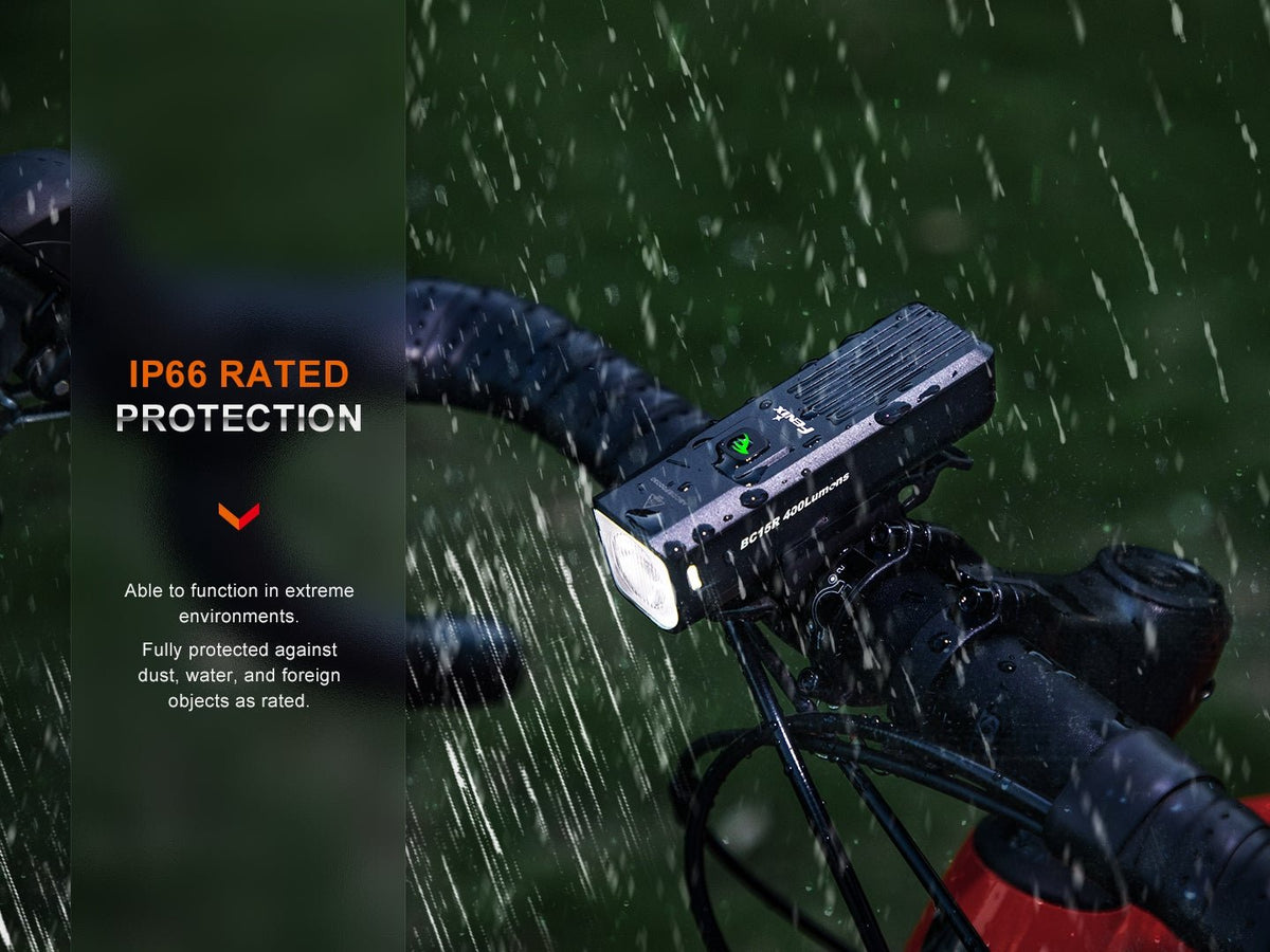 Fenix BC15R bike light, lightweight rechargeable flashlight with IP66 protection on Tampa Home & Garden Store