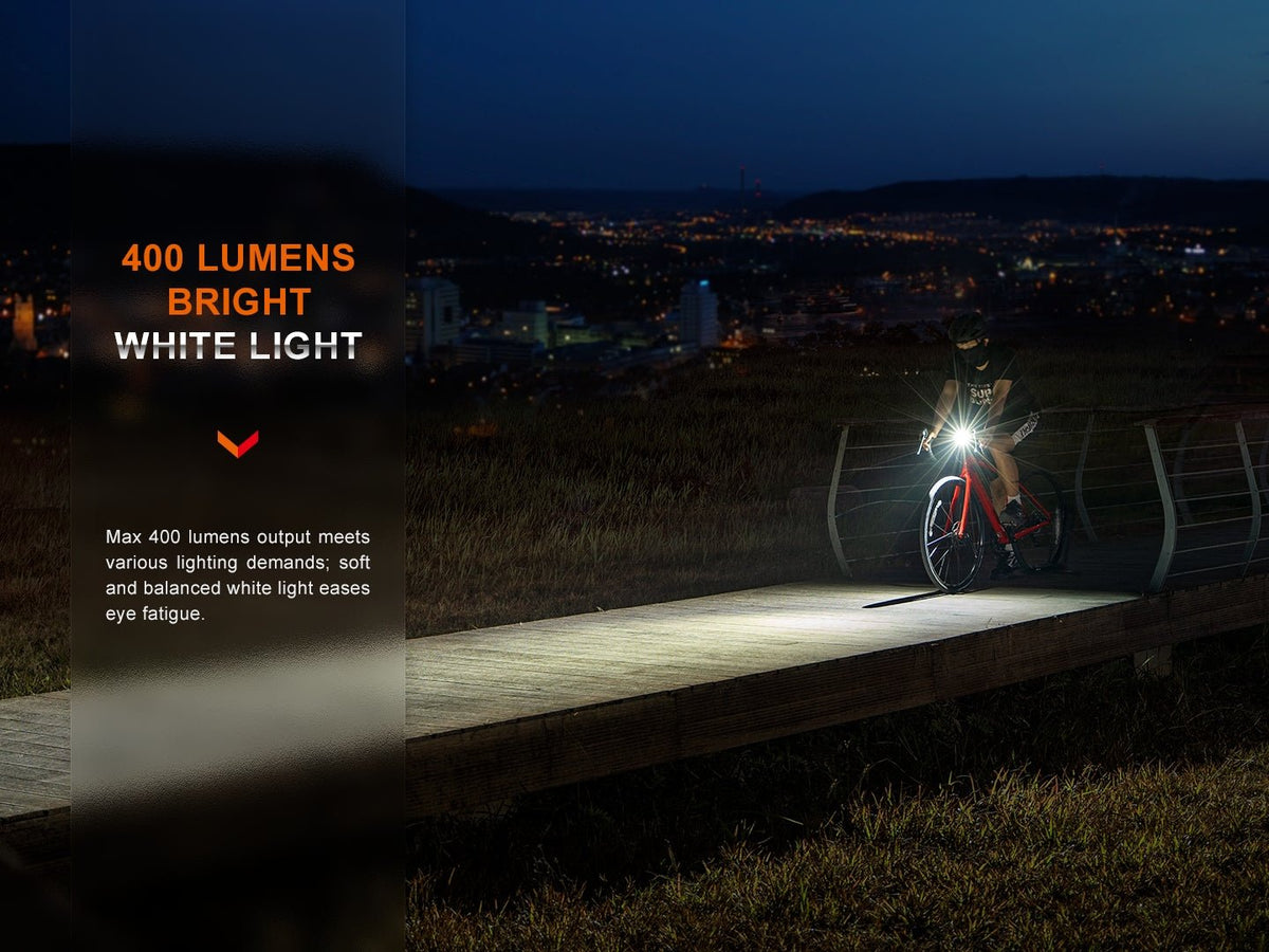 Fenix BC15R bike light emits 400 lumens bright white beam, rechargeable for night riding on Tampa Home & Garden Store