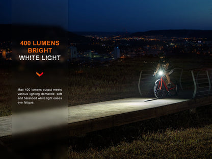 Fenix BC15R bike light emits 400 lumens bright white beam, rechargeable for night riding on Tampa Home & Garden Store