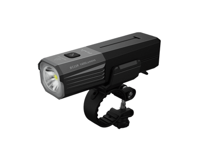 Fenix BC22R bike light on handlebars, black aluminum body, 1400 lumens on Tampa Home & Garden Store