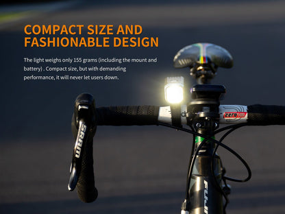 Fenix BC25R LED Bike Light, compact mounted on handlebars on Tampa Home & Garden Store