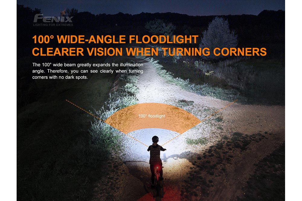 Fenix BC26R LED Bike Light black finish with 100° floodlight beam by Fenix Store on Tampa Home & Garden Store