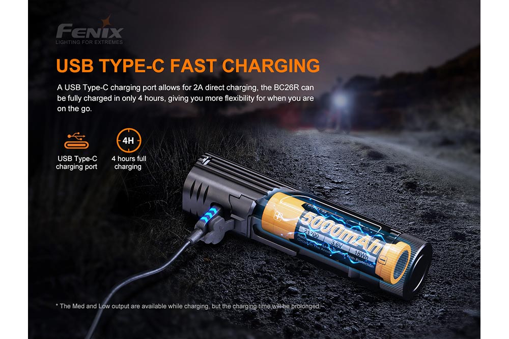Fenix BC26R bike light with USB Type-C charging and 5000mAh battery, black on Tampa Home & Garden Store
