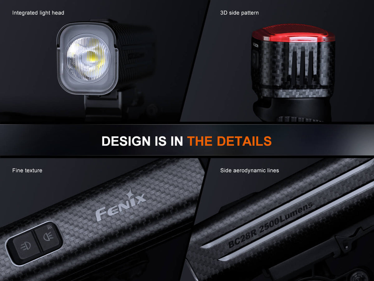 Fenix BC28R bike light set with integrated headlight, carbon fiber body, 2500 lumens on Tampa Home & Garden Store