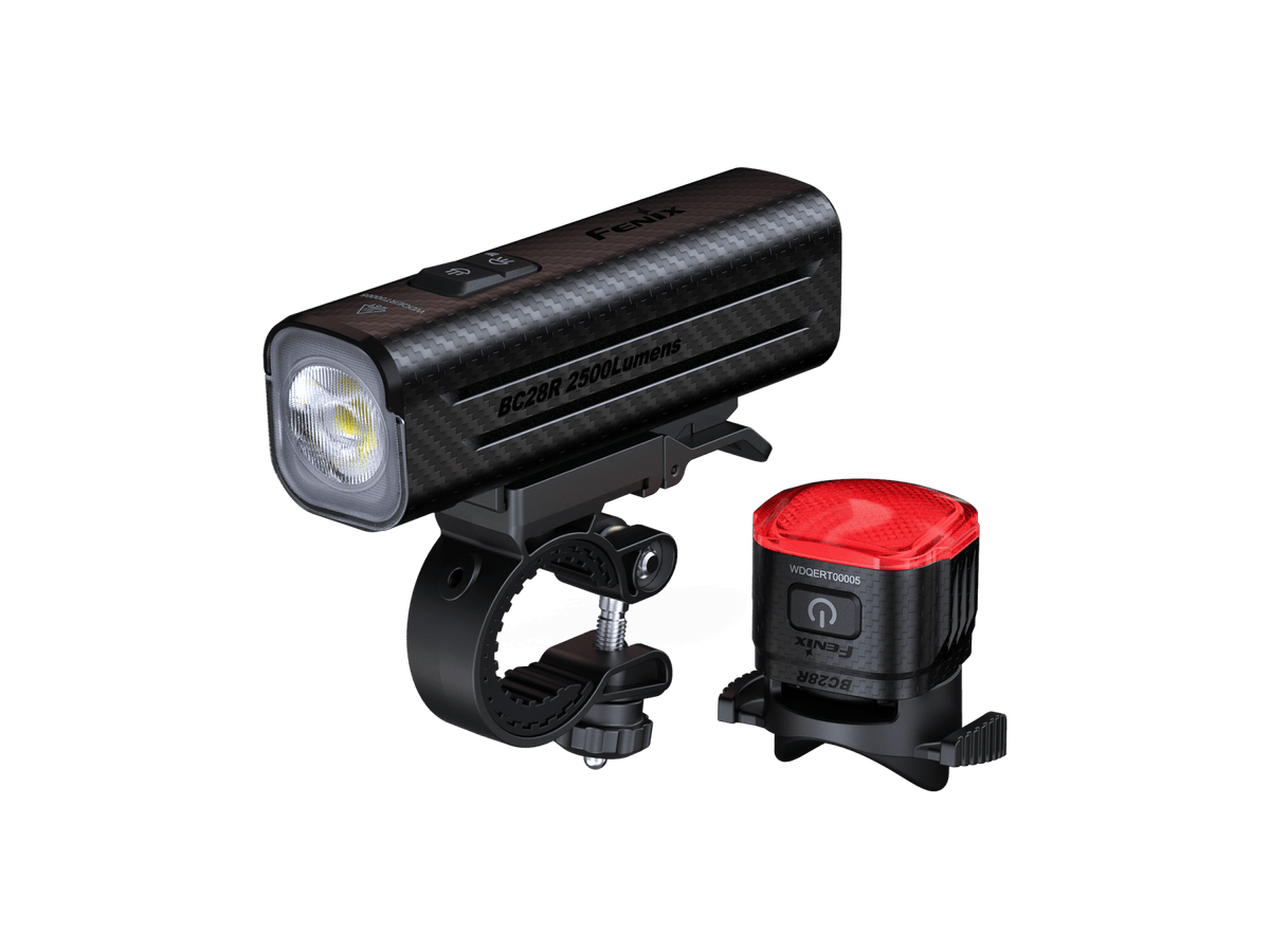 Fenix BC28R smart bike light combo with carbon fiber body and red taillight on Tampa Home & Garden Store