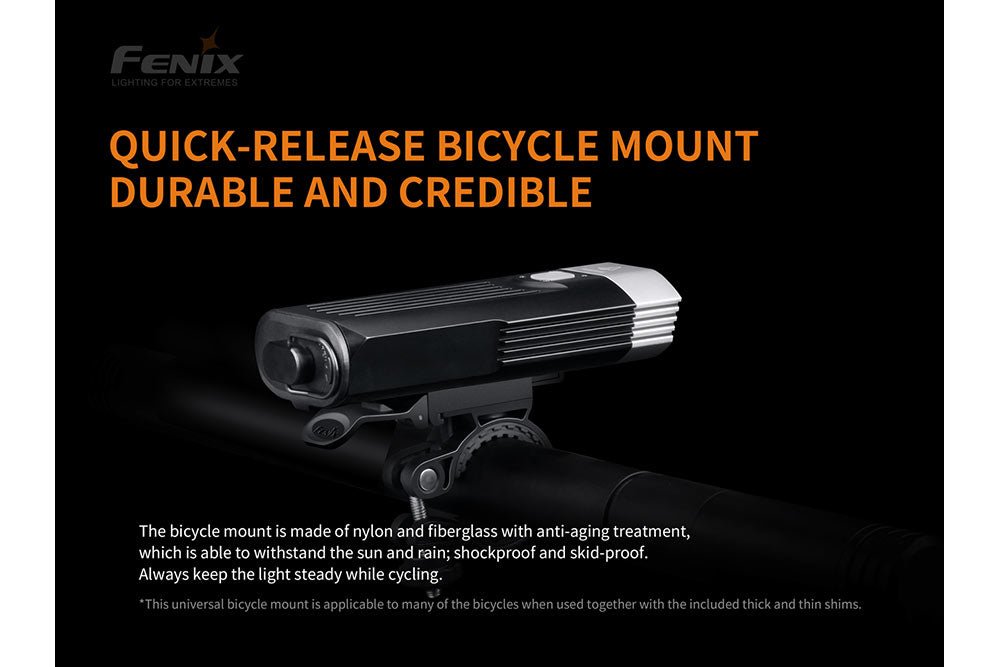 Fenix BC30 V2 LED Bike Light with quick-release handlebar mount, black aluminum body on Tampa Home & Garden Store