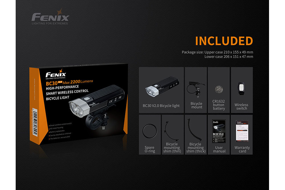Bike light Fenix BC30 V2, black aluminum body, 2200 lumens, Fenix Store on Tampa Home & Garden Store