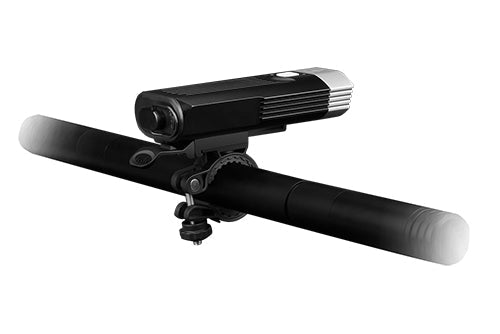 Fenix BC30 V2 LED Bike Light mounted on black handlebars with clamp on Tampa Home & Garden Store
