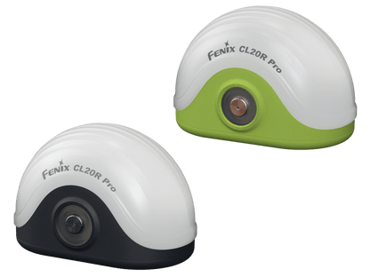 Fenix CL20R Pro lanterns, camping lights, trio of white housings with lime green bases on Tampa Home & Garden Store