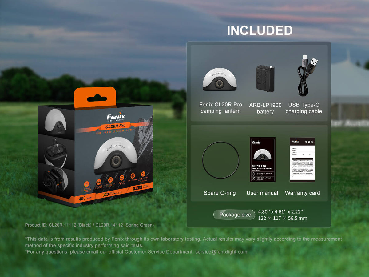 Fenix CL20R Pro camping lantern with 3-piece kit: ARB-LP1900 battery and USB-C cable on Tampa Home & Garden Store
