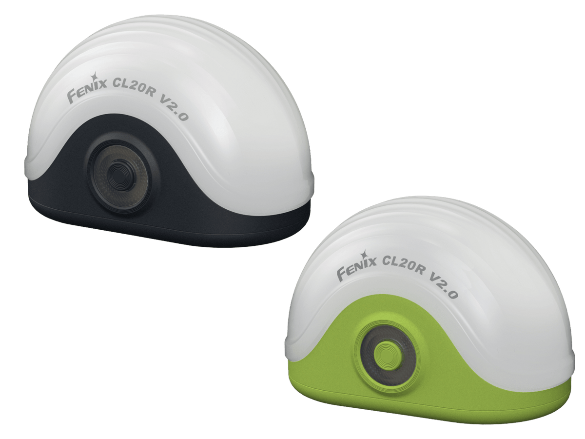 Fenix CL20R V2 lanterns, white tops with black and lime bases, multicolor camping lights on Tampa Home & Garden Store