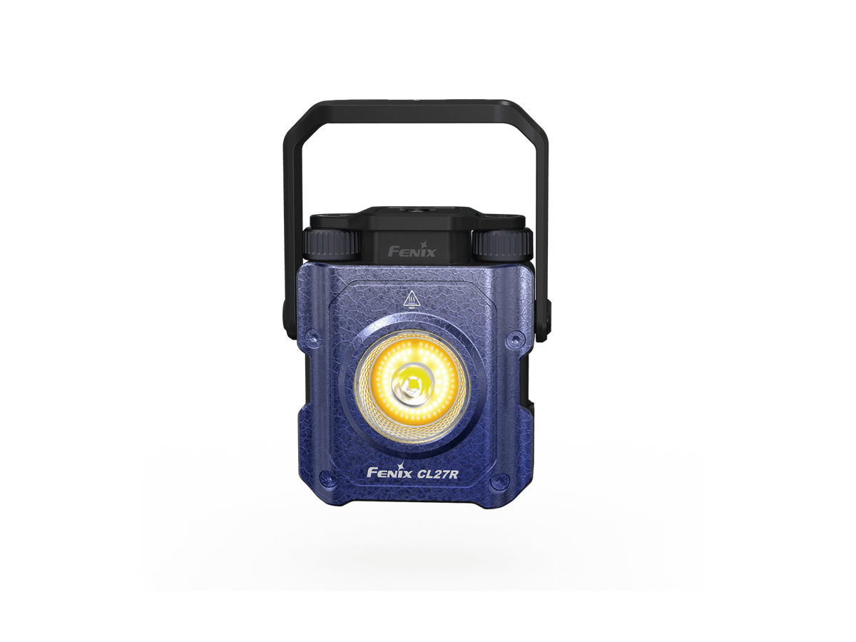 Fenix CL27R outdoor lantern in blue textured housing with black carry handle on Tampa Home & Garden Store