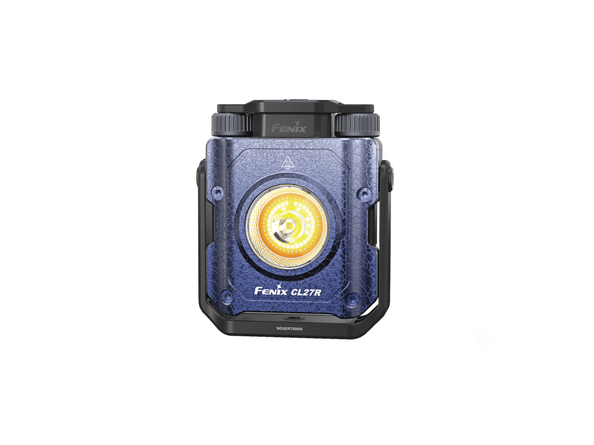 Fenix CL27R camping lantern with blue textured housing and front LED ring on Tampa Home & Garden Store