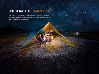 Fenix CL27R multifunctional outdoor lantern lighting a night campsite with a group around a table on Tampa Home & Garden Store
