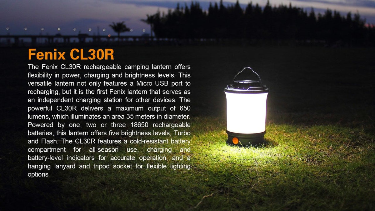 Fenix CL30R LED camping lantern, white glow with orange control button, by Fenix Store on Tampa Home & Garden Store
