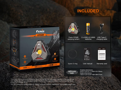 Fenix CP50R lantern box with included 2 batteries, USB-C cable, spare O-ring, manual on Tampa Home & Garden Store
