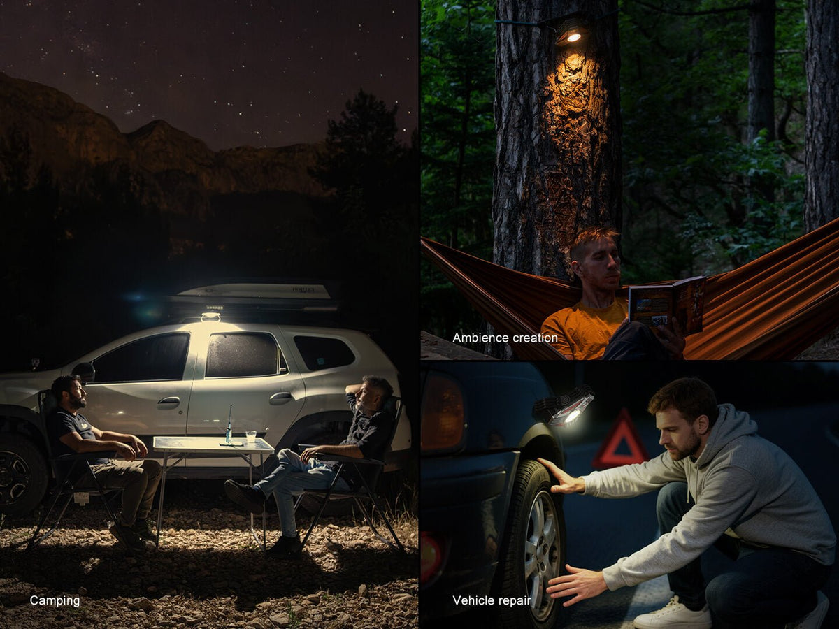Fenix CP50R road hazard camping lantern lights four night scenes of camping and car upkeep on Tampa Home & Garden Store