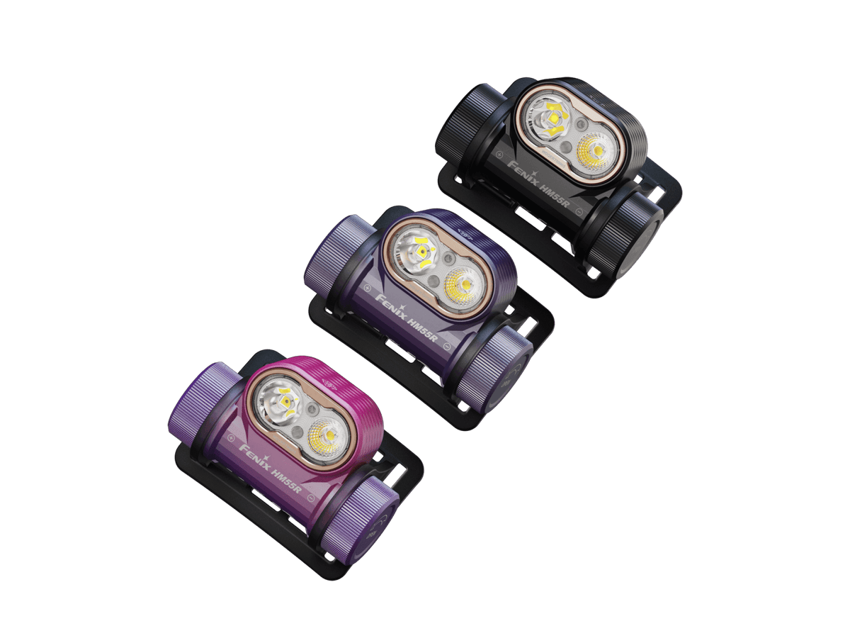 Fenix HM55R headlamp set of 4 in colors black purple pink blue lightweight multi-LED headlamp on Tampa Home & Garden Store